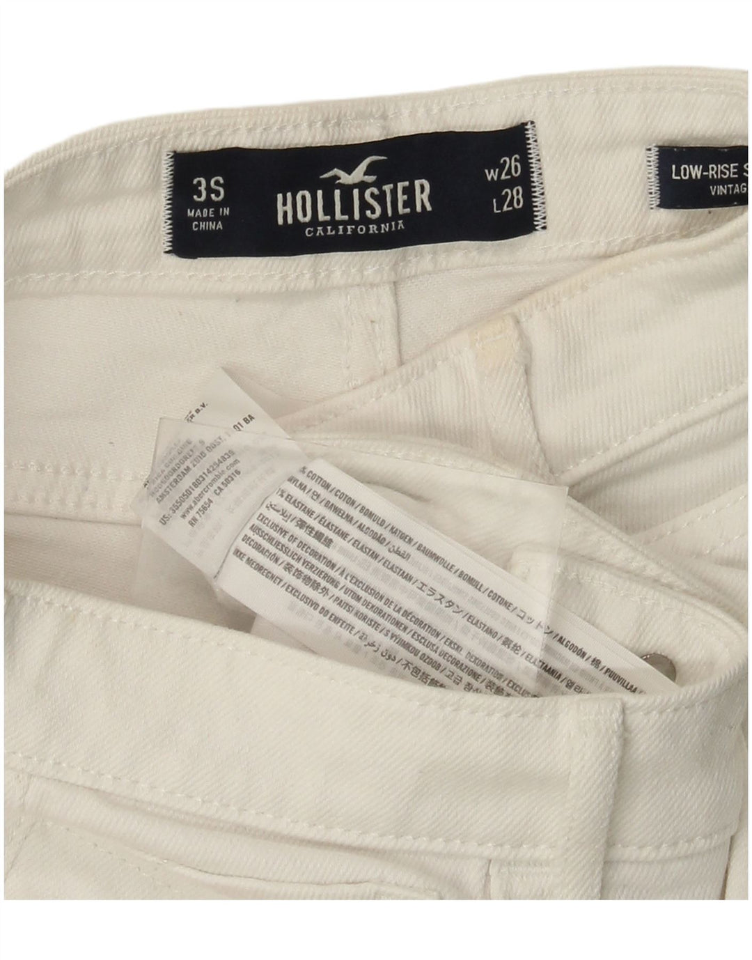 HOLLISTER Dame Lavtalje Distressed Skinny Jeans W26 L28 Hvid Bomuld