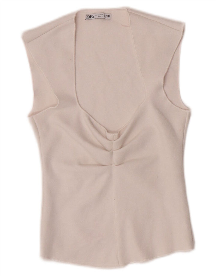 Zara Womens Crop ærmeløs bluse Top UK 8 Small White Viscose