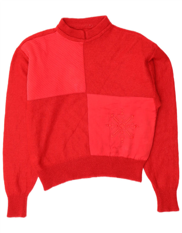 Vintage Dame Turtle Neck Jumper Sweater UK 12 Medium Red Colourblock