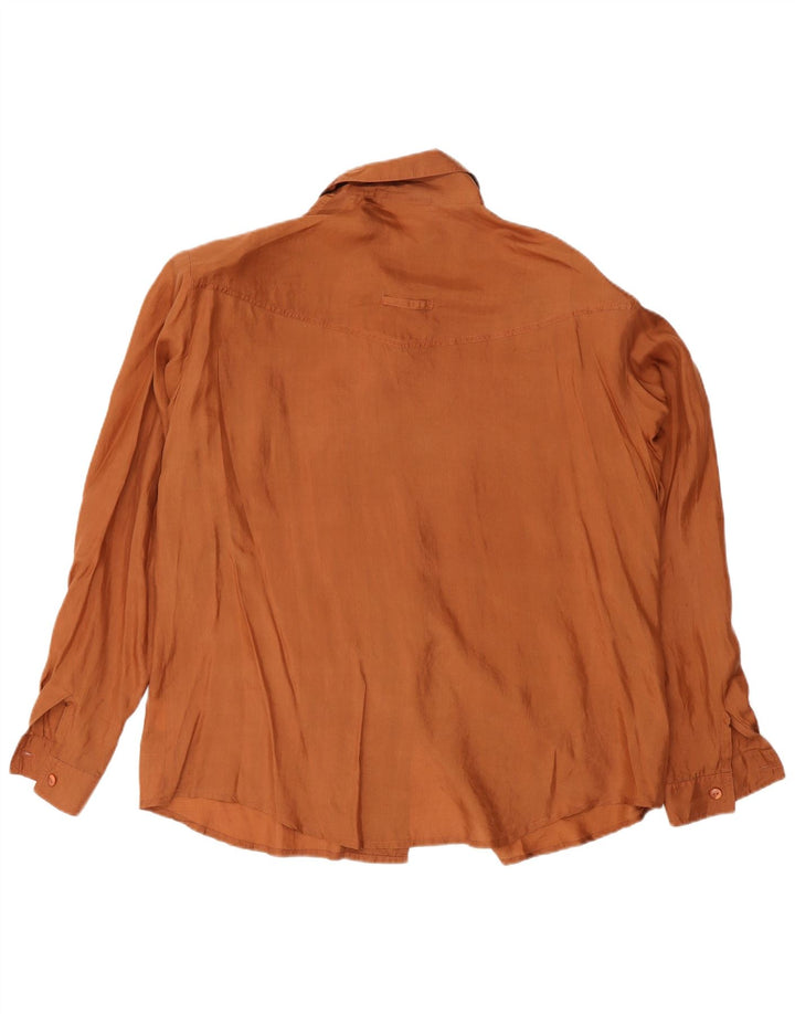 Vintage dameskjorte bluse UK 16 Large Orange Silk