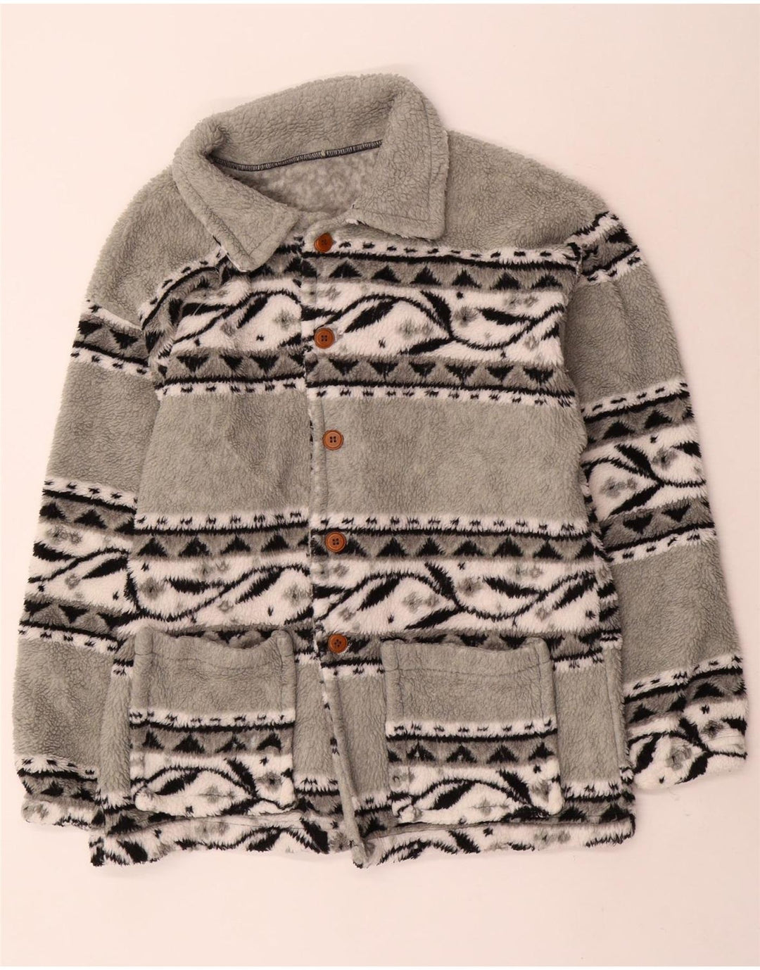 Vintage fleecejakke til mænd UK 38 Medium Grey Fair Isle