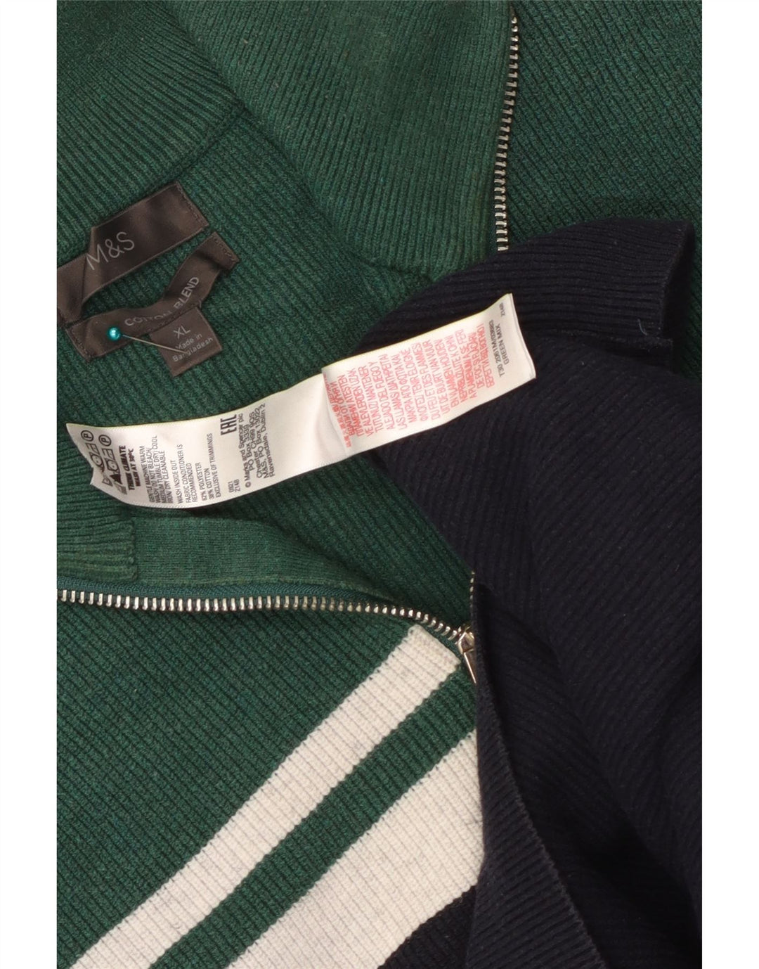 Marks & Spencer Herre sweater med lynlåshals XL Navy Blue Colourblock