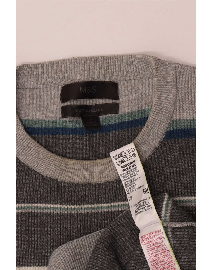 Marks & Spencer Herre sweater med rund hals, stor grå stribet polyester