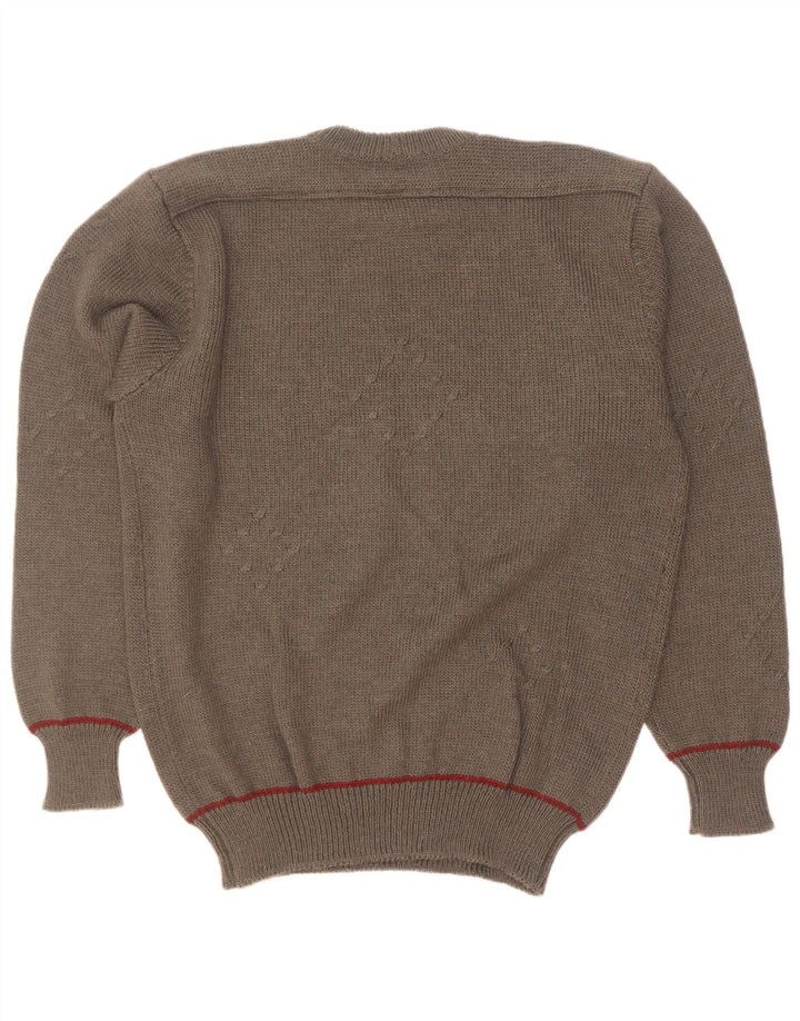 Vintage Herre Crew Neck Jumper Sweater Large Khaki Argyle/Diamond