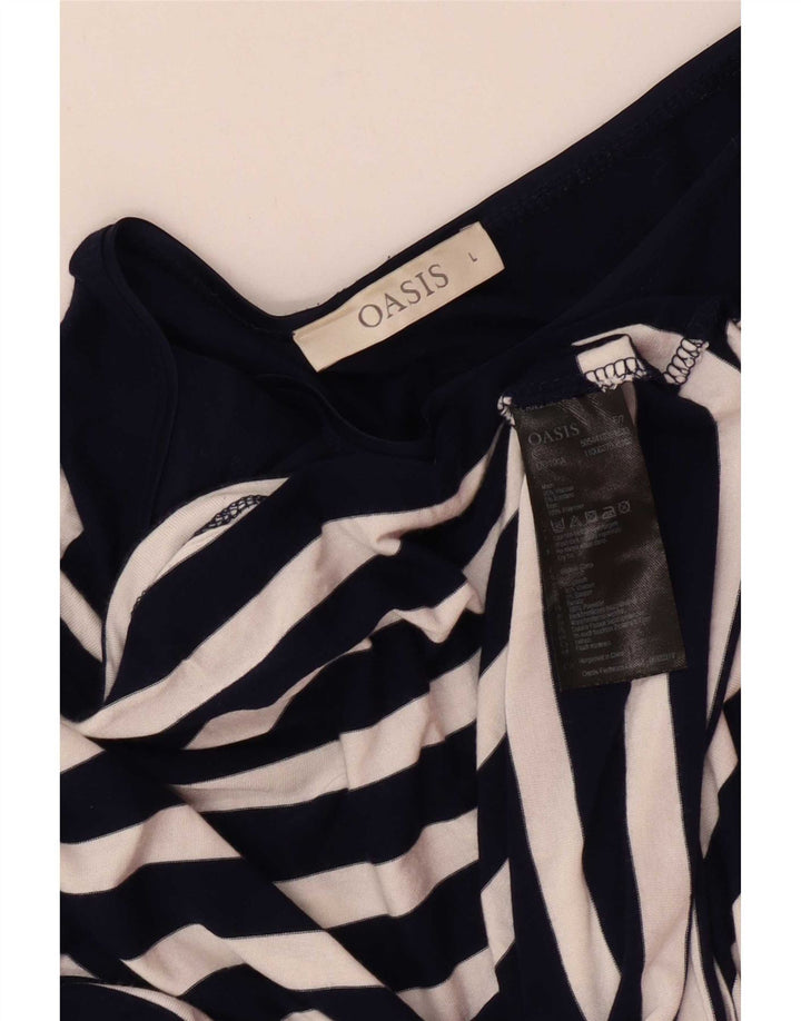 Oasis Dame Top Langærmet UK 14 Stor Marineblå Stribet Viscose