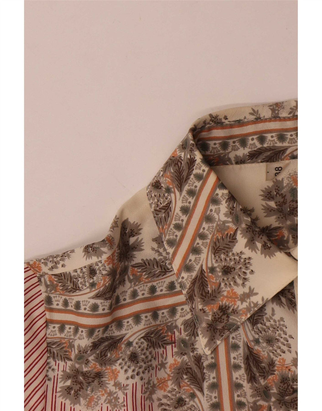 Vintage dameskjorte EU 38 mellemrød stribet polyester