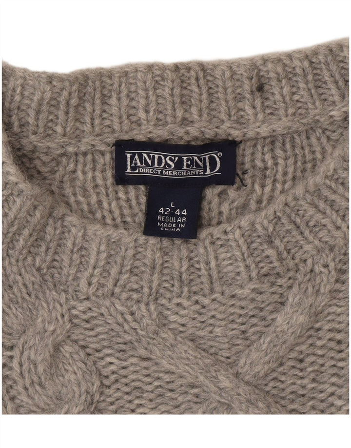 Lands End Herre Boat Neck Jumper Sweater UK 42/44 Large Grey Wool
