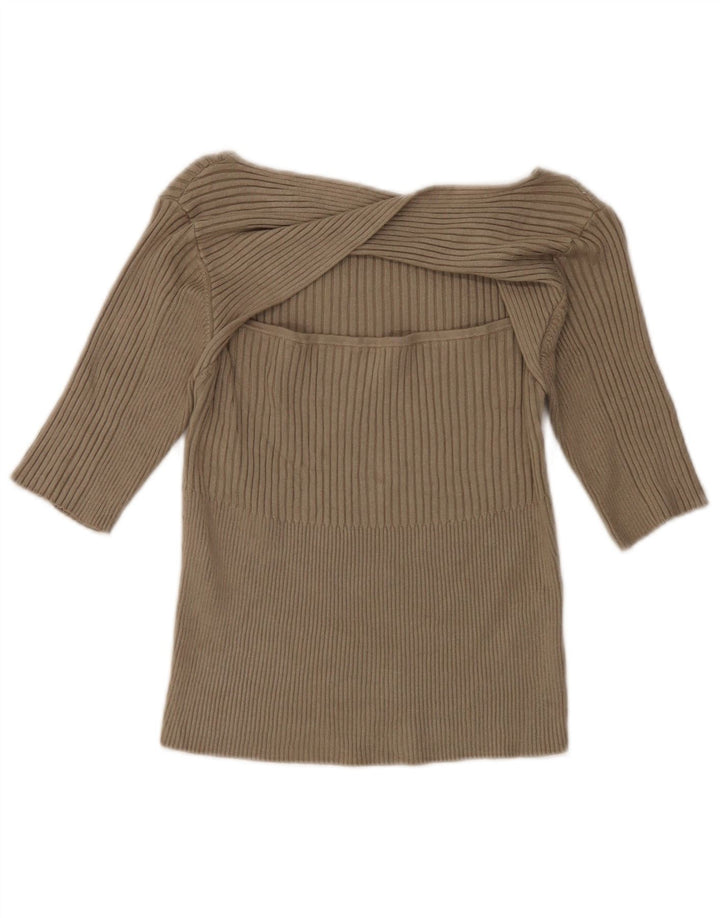 Guess Womens Crop Bluse Top UK 12 Medium Khaki Viscose