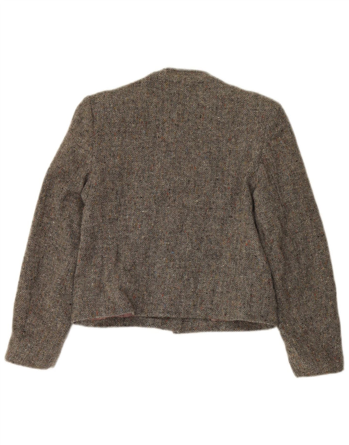 BRIAN TUCKER Womens Crop Blazer Jacket UK 10 Small  Grey Herringbone