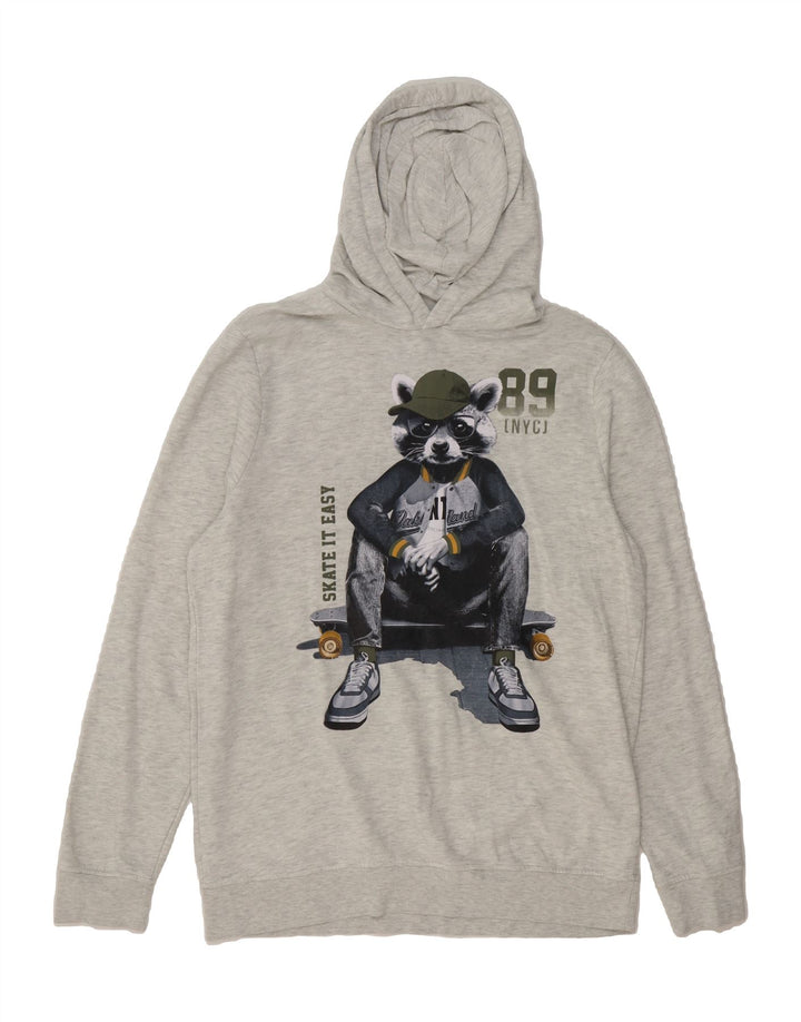 C&A Boys Graphic Hoodie Jumper 13-14 Years Grey Cotton Vintage C&A and Second-Hand C&A from Messina Hembry 