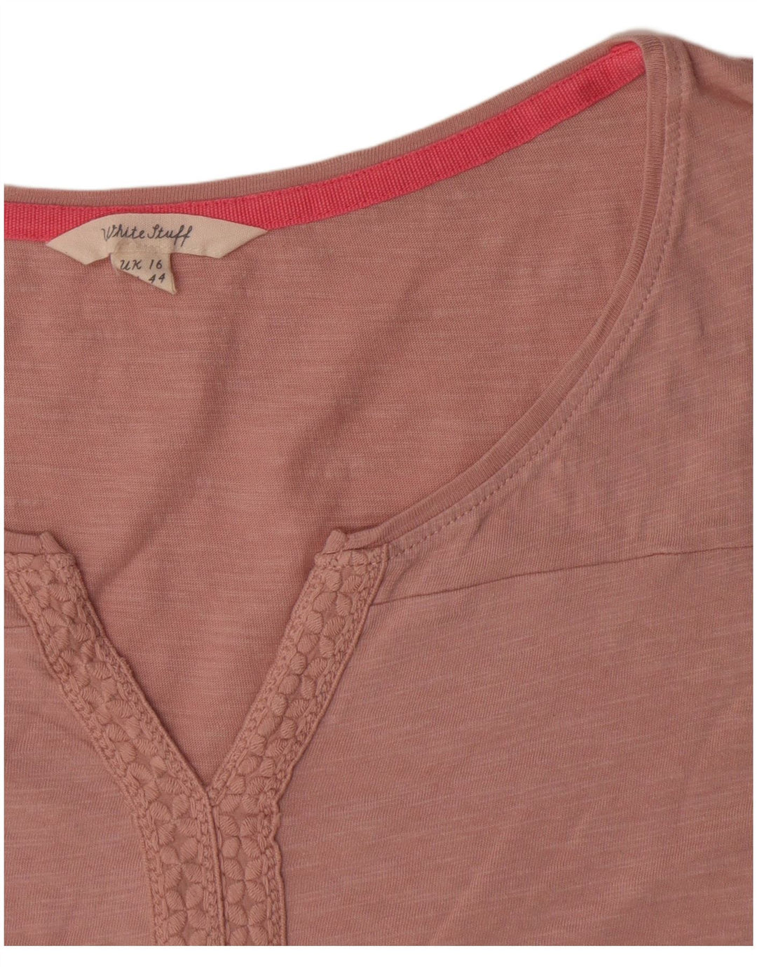 White Stuff Dame T-Shirt Top UK 16 Large Pink Bomuld