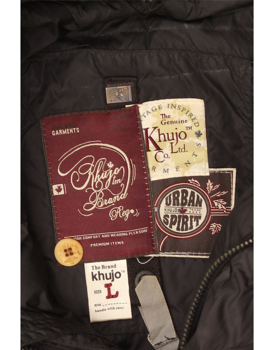 KHUJO Herre hættepolstret jakke UK 40 Stor sort nylon