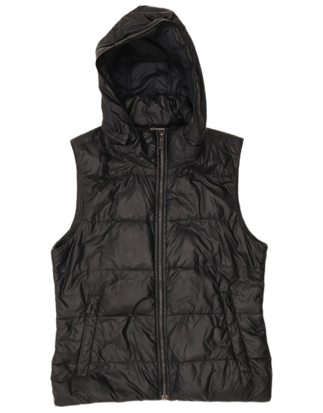 Nike Dame Hætte Polstret Gilet UK 14 Medium Sort Nylon
