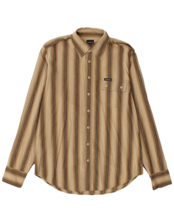 Calvin Klein Jeans Herre Flanellskjorte Medium Beige Stribet Bomuld