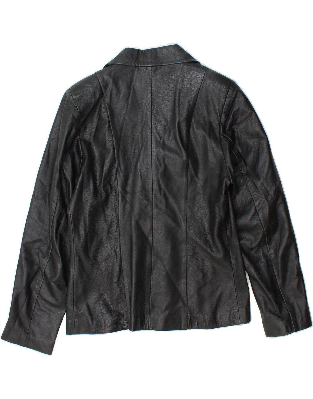 VINTAGE Womens 3 Button Leather Blazer Jacket UK 14 Medium Black Leather Vintage Vintage and Second-Hand Vintage from Messina Hembry 