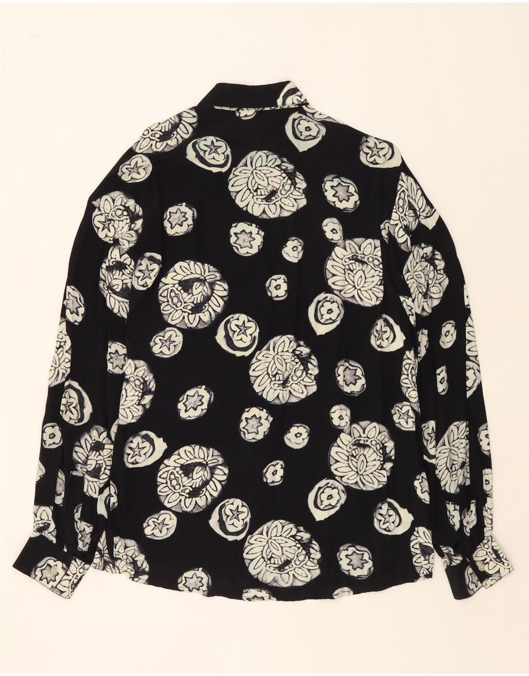 VINTAGE herreskjorte stor sort blomsterviscose