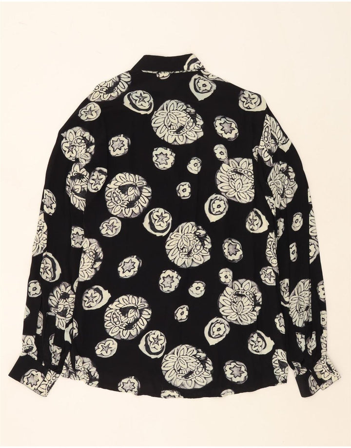 VINTAGE herreskjorte stor sort blomsterviscose