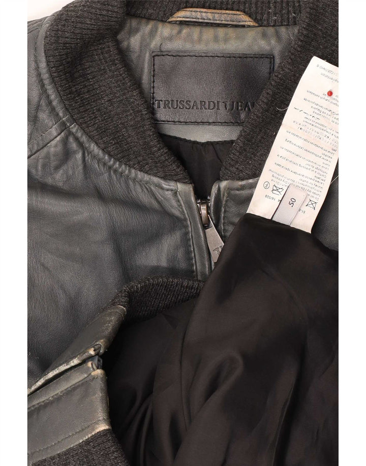 Trussardi Jeans Dame Bomber Læderjakke IT 50 XL Navy Blue