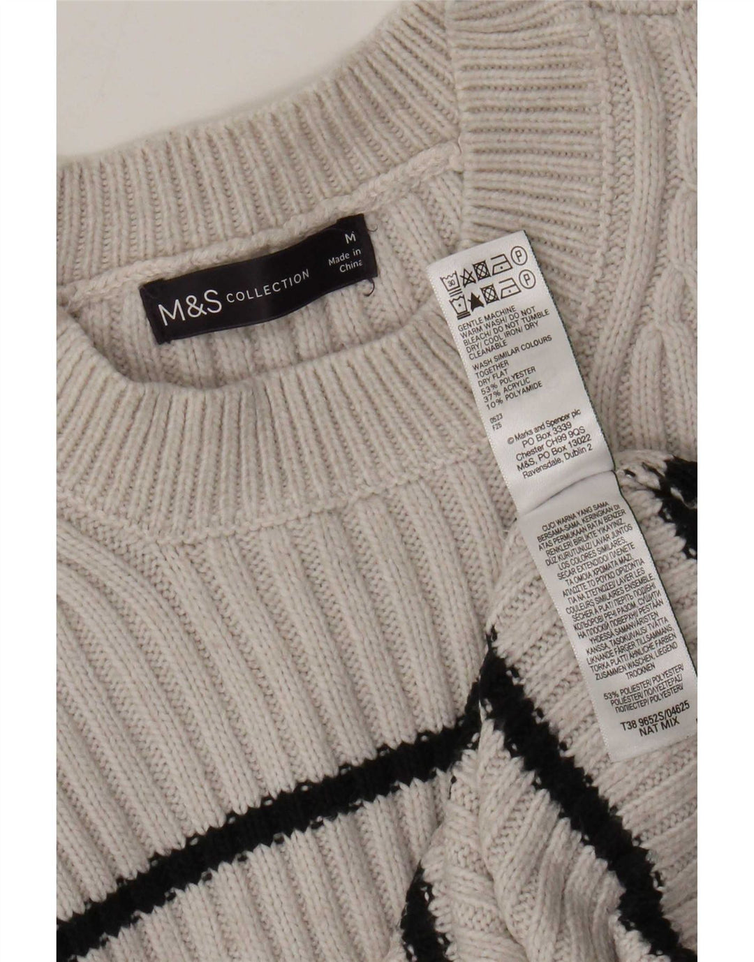 Marks & Spencer Dame sweater med rund hals DK 14 Mellem grå stribet