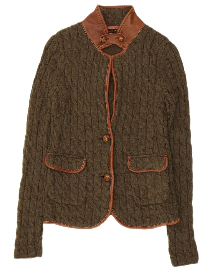 Massimo Dutti Dame Cardigan Sweater UK 8 Small Khaki Colourblock Uld