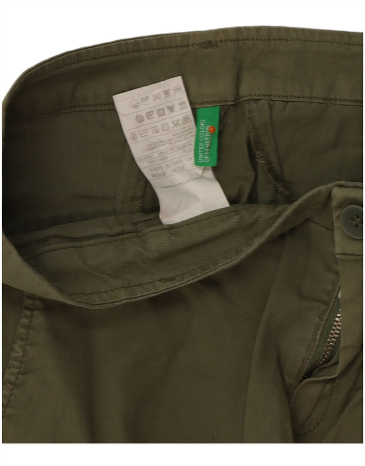BENETTON Chino Shorts til kvinder UK 10 Small W30 Khaki Bomuld