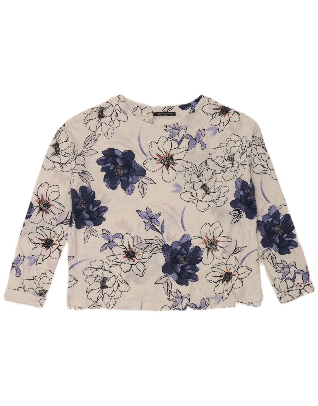 Marks & Spencer Dame Oversized Top Langærmet UK 8 Small White Floral