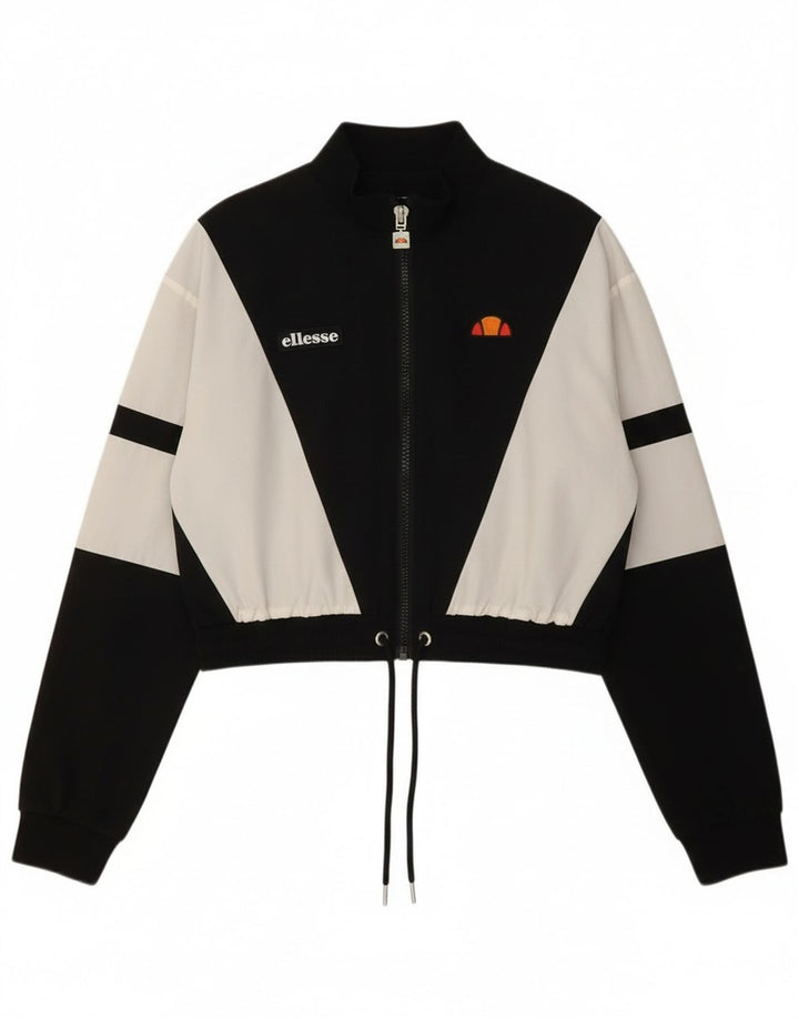 Ellesse Womens Crop træningsdragt topjakke UK 10 Small Black Colourblock
