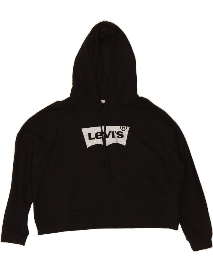 LEVI'S Womens Oversized Crop Graphic Hoodie Jumper UK 16 Large Black Vintage Levi's and Second-Hand Levi's from Messina Hembry 