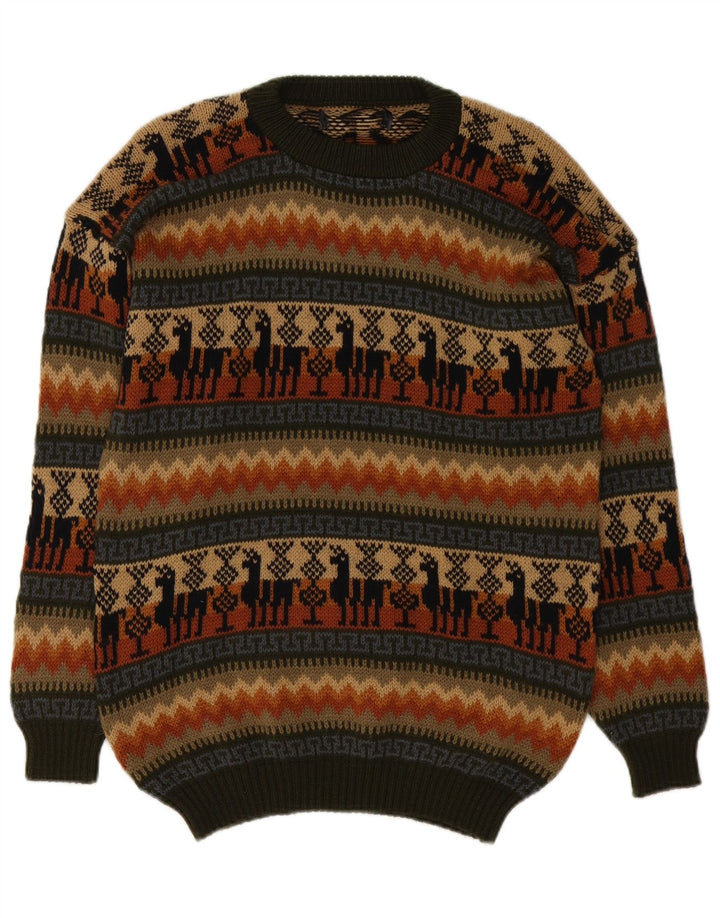 Vintage mænd med rund hals sweater medium flerfarvet Fair Isle