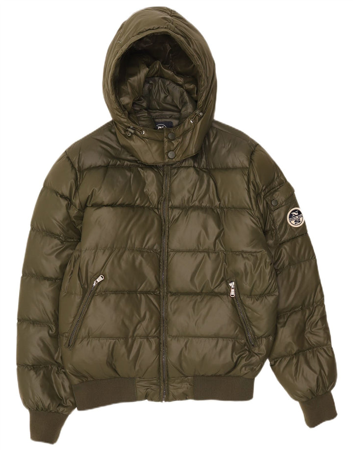 North Sails Herre hættepolstret jakke UK 38 Medium Khaki Nylon