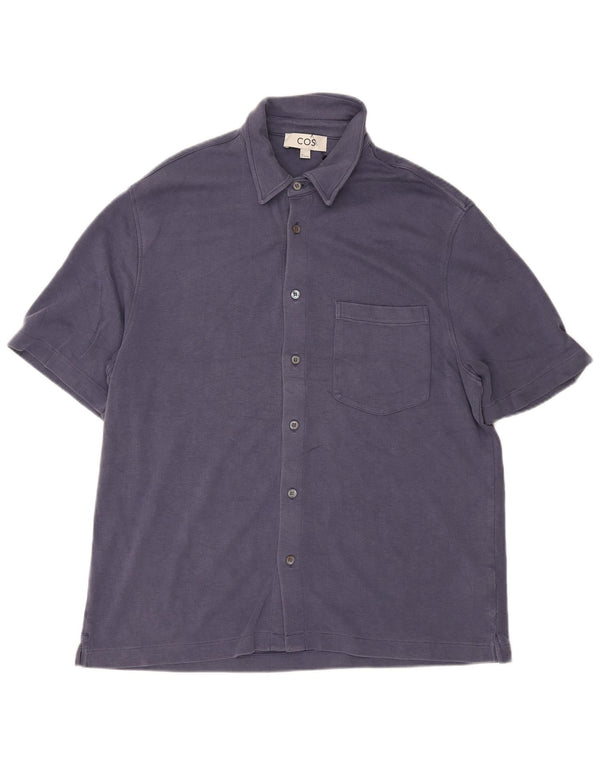 Cos Kortærmet skjorte til mænd Large Navy Blue Lyocell