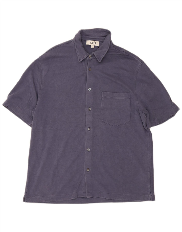 Cos Kortærmet skjorte til mænd Large Navy Blue Lyocell