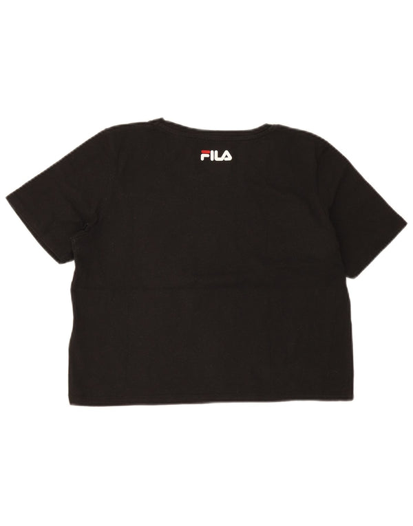 Fila Womens Crop Grafisk T-Shirt Top UK 10 Small Black Bomuld