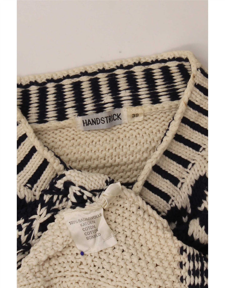 Vintage Dame Turtle Neck Jumper Sweater EU 38 Medium Off White Geometrisk