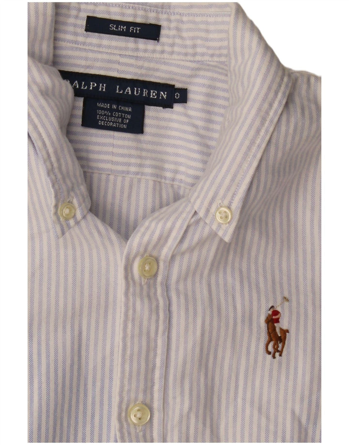 RALPH LAUREN Dame Slim Fit Skjorte US 0 XS Blå Stribet Bomuld