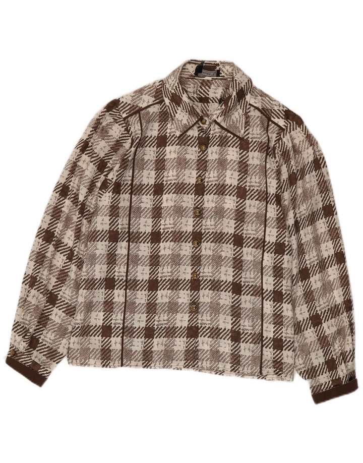 Vintage skjorte med normal pasform til kvinder UK 16 Large Brown Houndstooth Retro