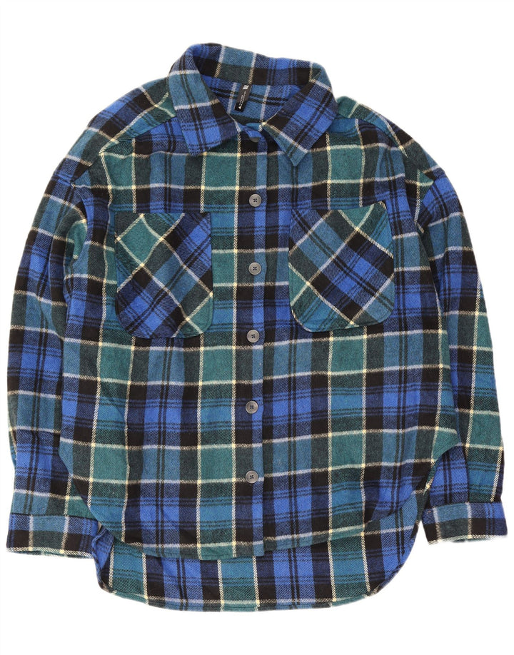 Zara Dame Oversized Flannel Shirt UK 10 Lille blå ternet bomuld