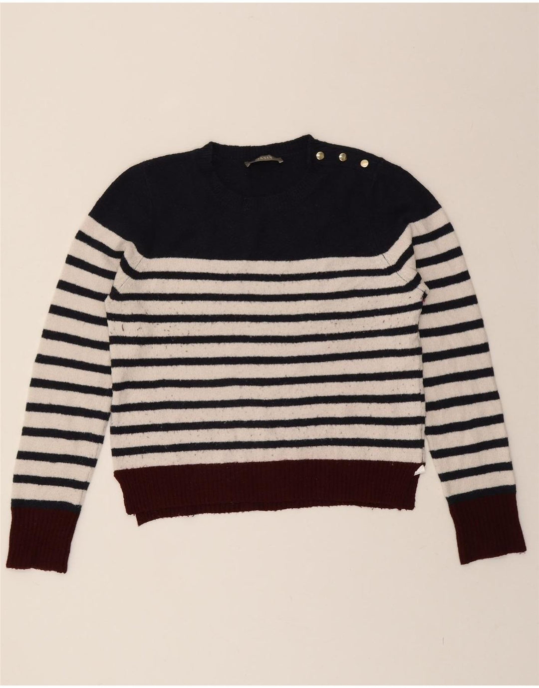 OASIS Womens Crop Crew Neck Jumper Sweater UK 14 Medium Navy Blue Striped Vintage Oasis and Second-Hand Oasis from Messina Hembry 