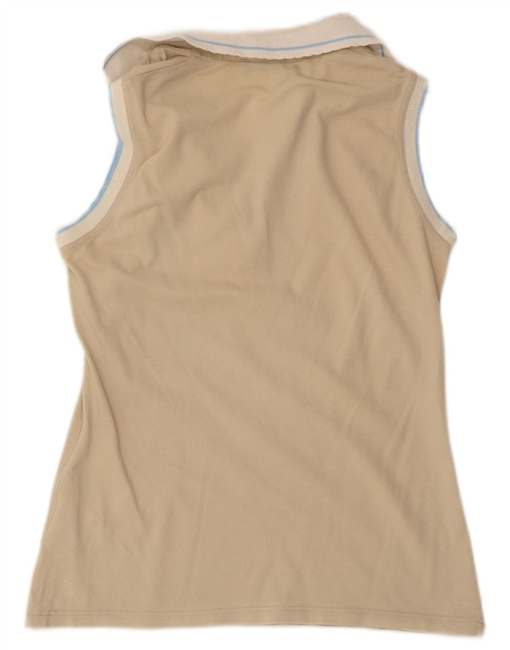 FRED PERRY Dame flæse front polo shirt UK 14 Large Beige Colourblock