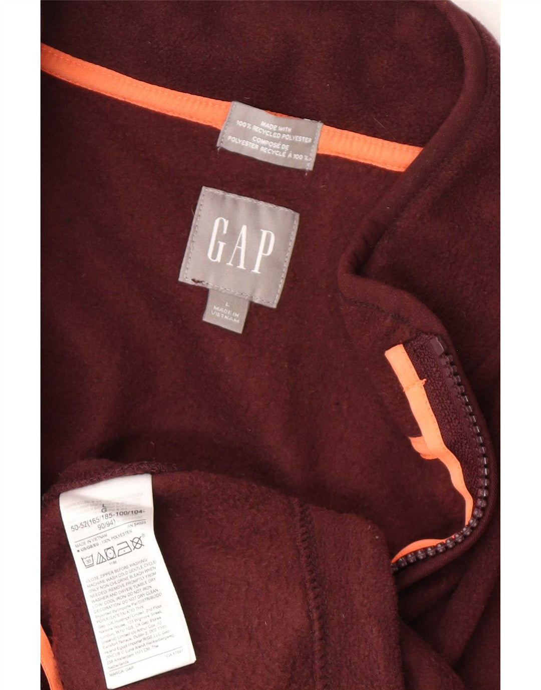 Gap Herre Zip Neck Fleece Jumper Large Burgundy Polyester