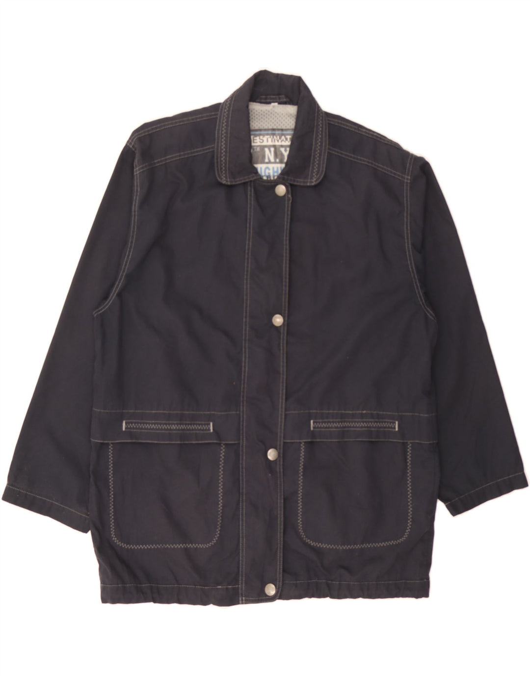 VINTAGE Womens Windbreaker Jacket EU 44 XL Navy Blue Vintage Vintage and Second-Hand Vintage from Messina Hembry 