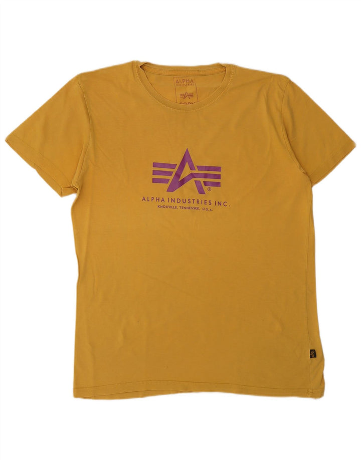 ALPHA INDUSTRIES Herre grafisk T-shirt Top Medium Gul Bomuld