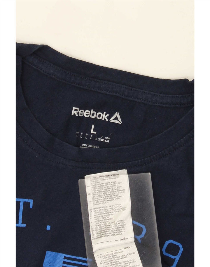 Reebok Herre grafisk T-shirt Top Stor marineblå bomuld