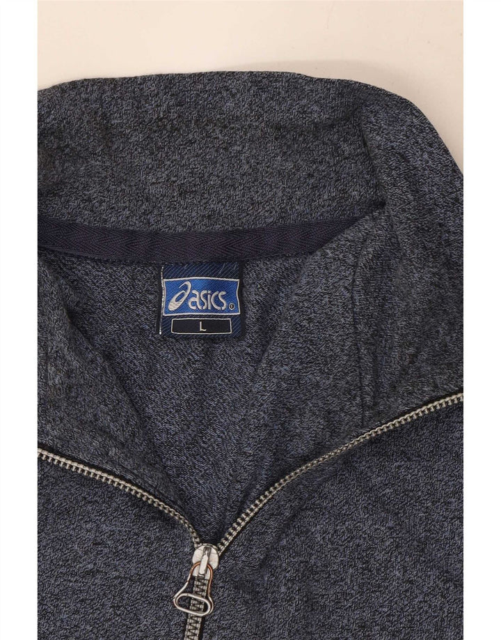 Asics Herre Grafisk Zip Neck Sweatshirt Jumper Large Navy Blue Flecked