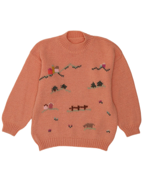 Vintage Kvinders Grafisk Crew Neck Jumper Sweater UK 14 Large Pink nyhed