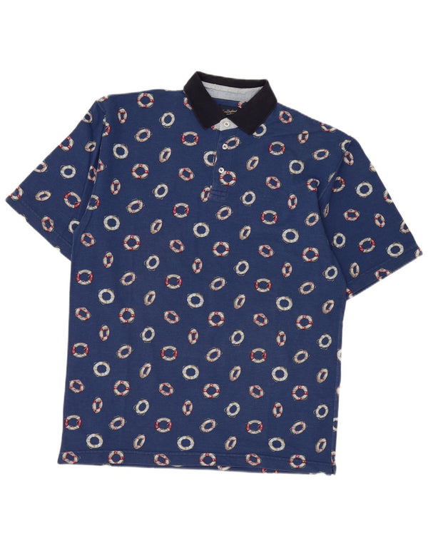 New England Poloshirt med abstrakt mønster til mænd XL Blå Colourblock Bomuld