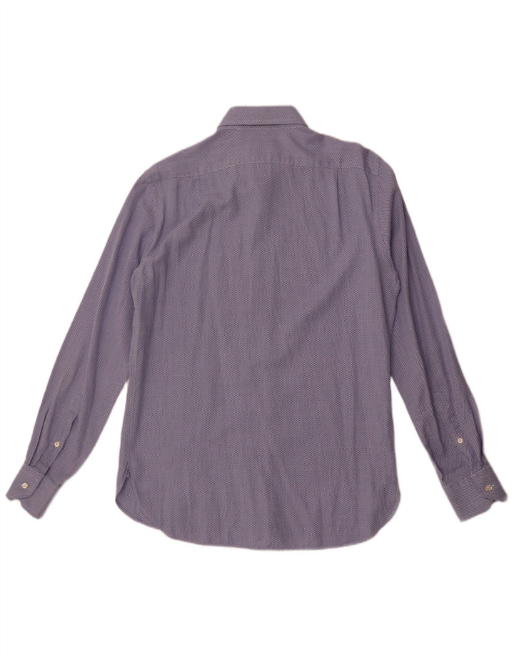 Boggi herre skræddersyet pasform skjorte størrelse 40 15 3/4 Medium blå geometrisk bomuld