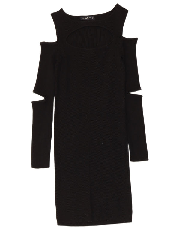 Zara Womens Cut Out Off Shoulder Bodycon Dress UK 12 Medium Black Viscose