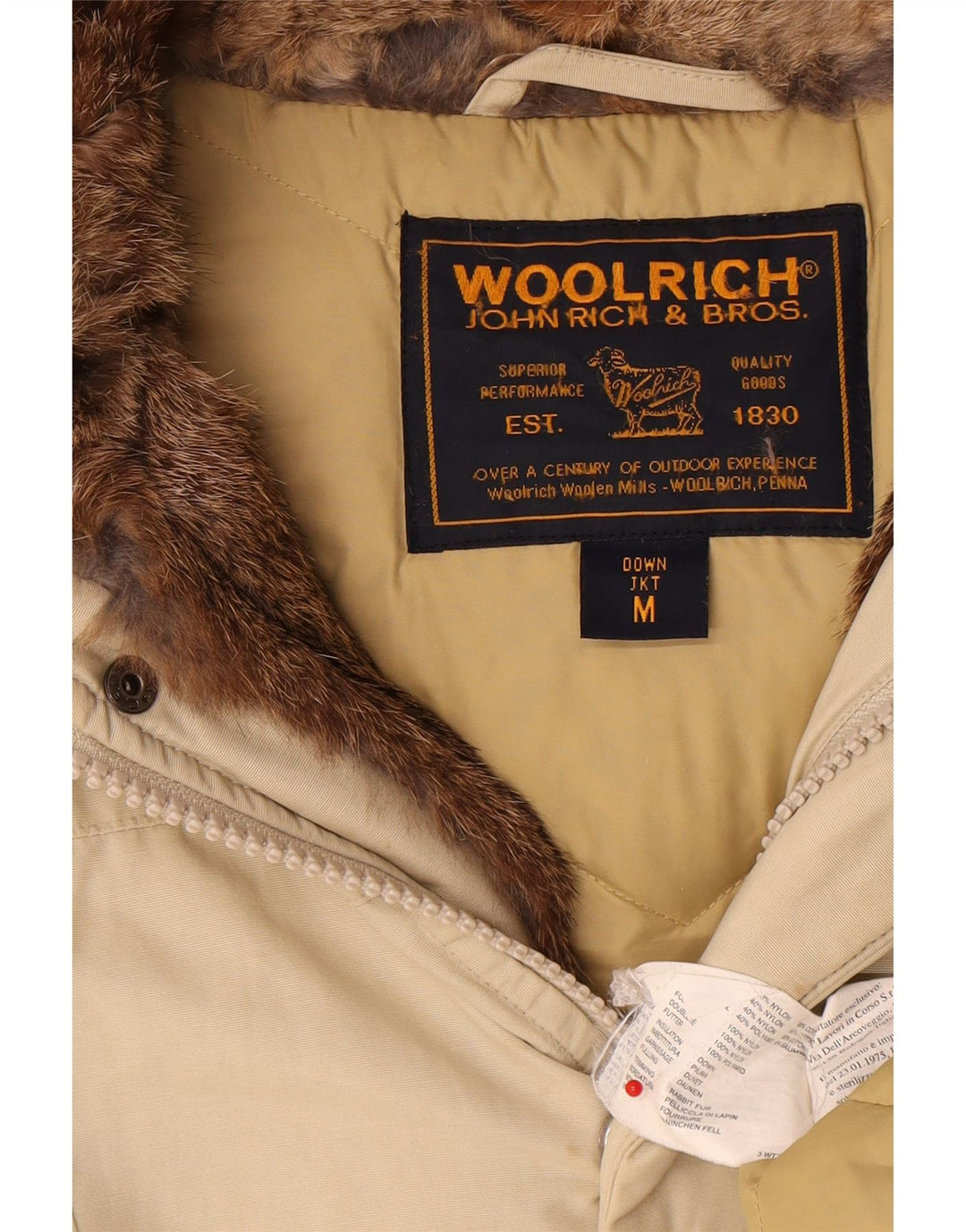 Woolrich Dame Hætte Polstret Frakke UK 12 Medium Beige Bomuld