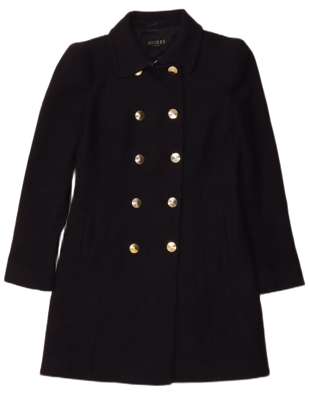 Hobbs Dame Dobbeltradet Frakke UK 10 Small Navy Blue Virgin Wool